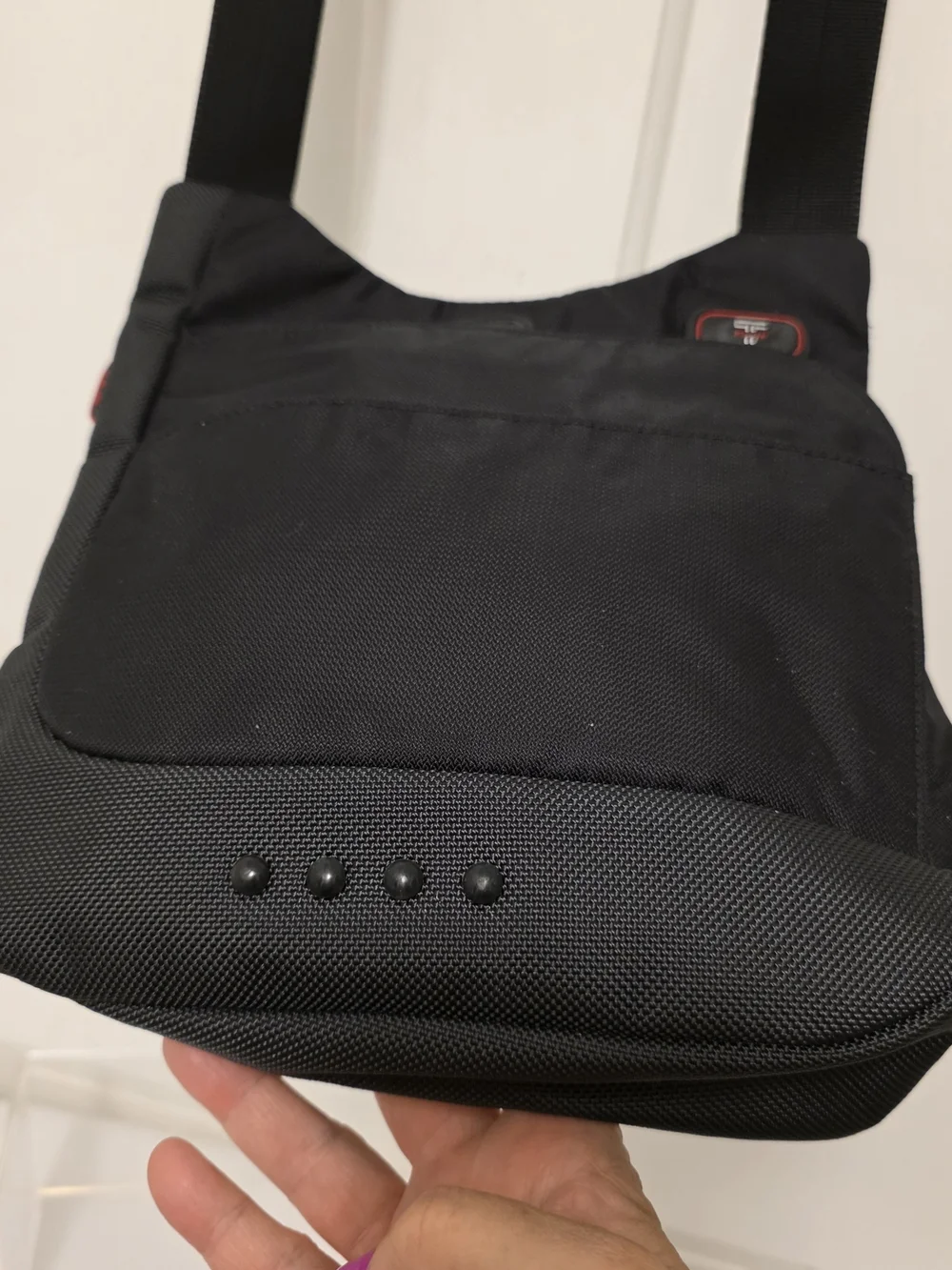 Tumi T-Tech Black Men’s Messenger Crossbody Bag with Subtle Red Accents, 5132D